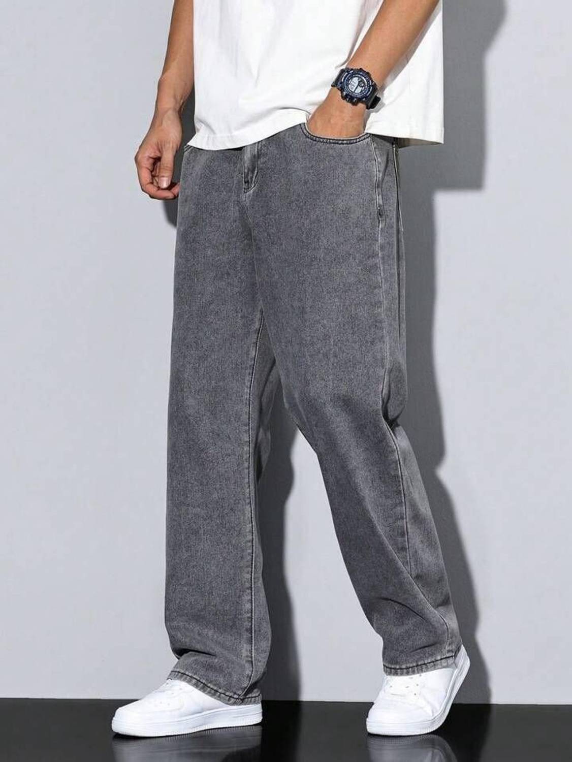 OFTEN LOOK Baggy Fit Men Grey Jeans