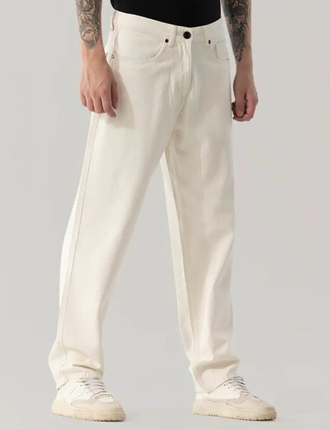 Image of DENIM LOOK Straight Fit Men White Jeans