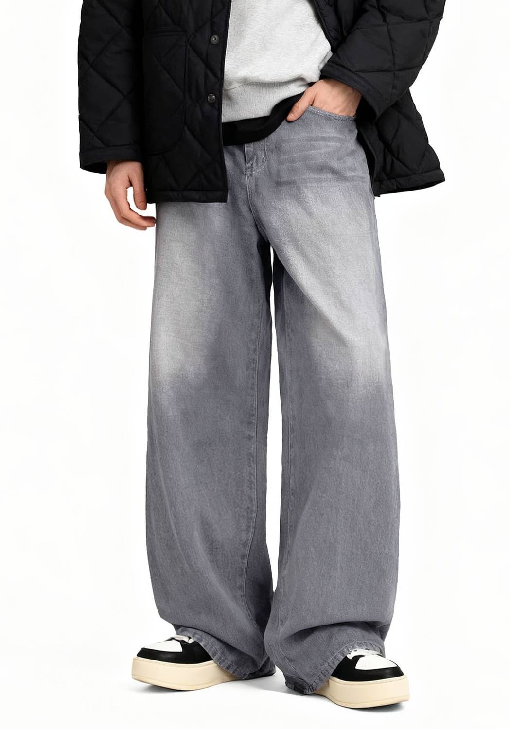 YAMEETFIT Straight Fit Grey Jeans - Image 1
