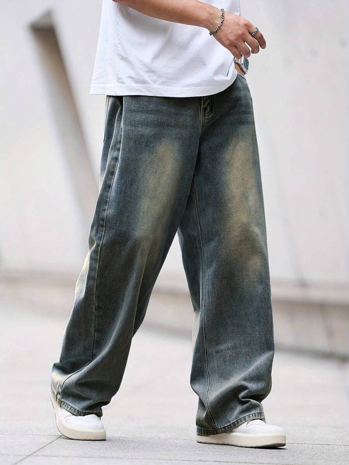 YAMEETFIT Baggy Fit Men Light Green Jeans - Image 5