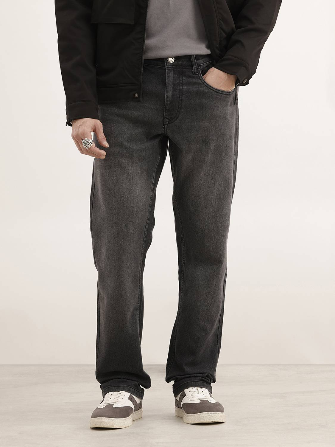 WROGN Straight Fit Grey Jeans - Image 1