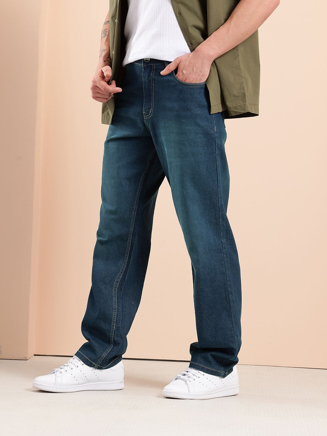 Image of Mast & Harbour Straight Fit Men Blue Jeans