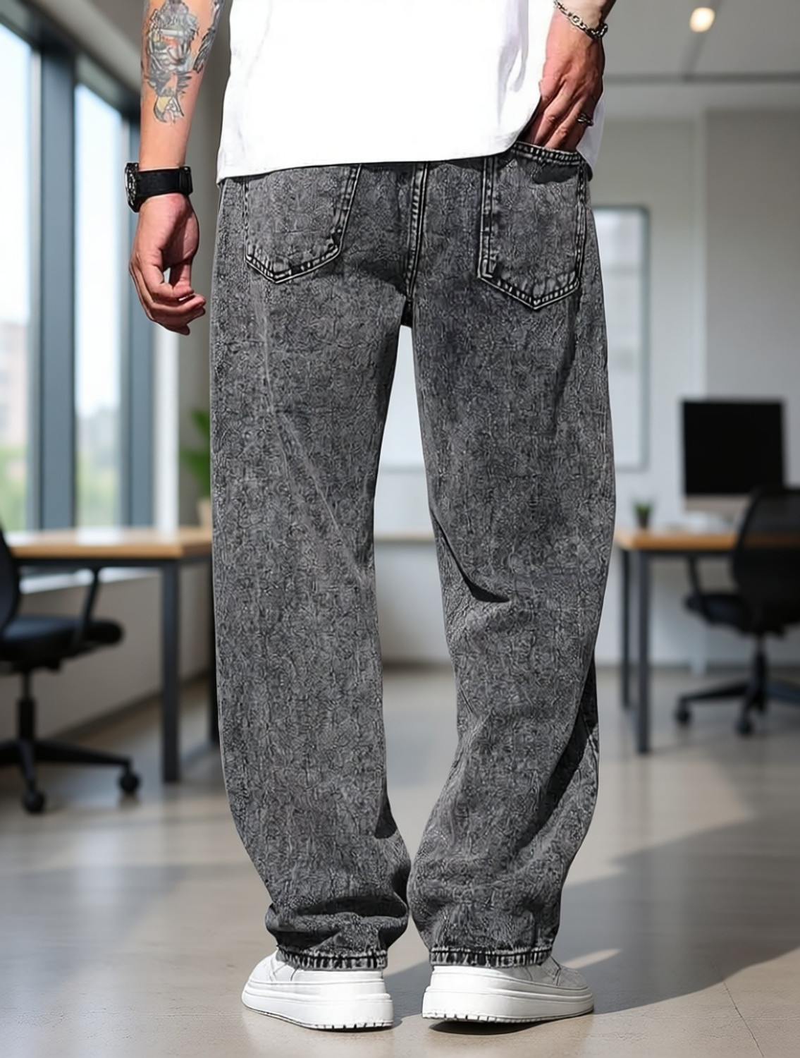 Image of DENIM LOOK Baggy Fit Men Grey Jeans