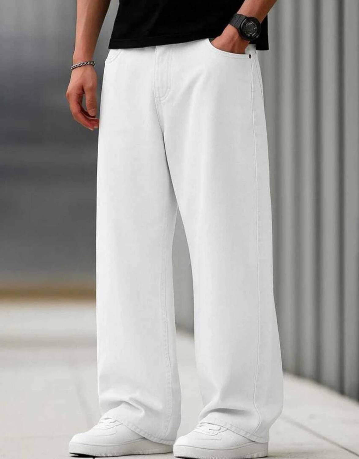 WAYKING Loose Fit Men White Jeans - Image 1