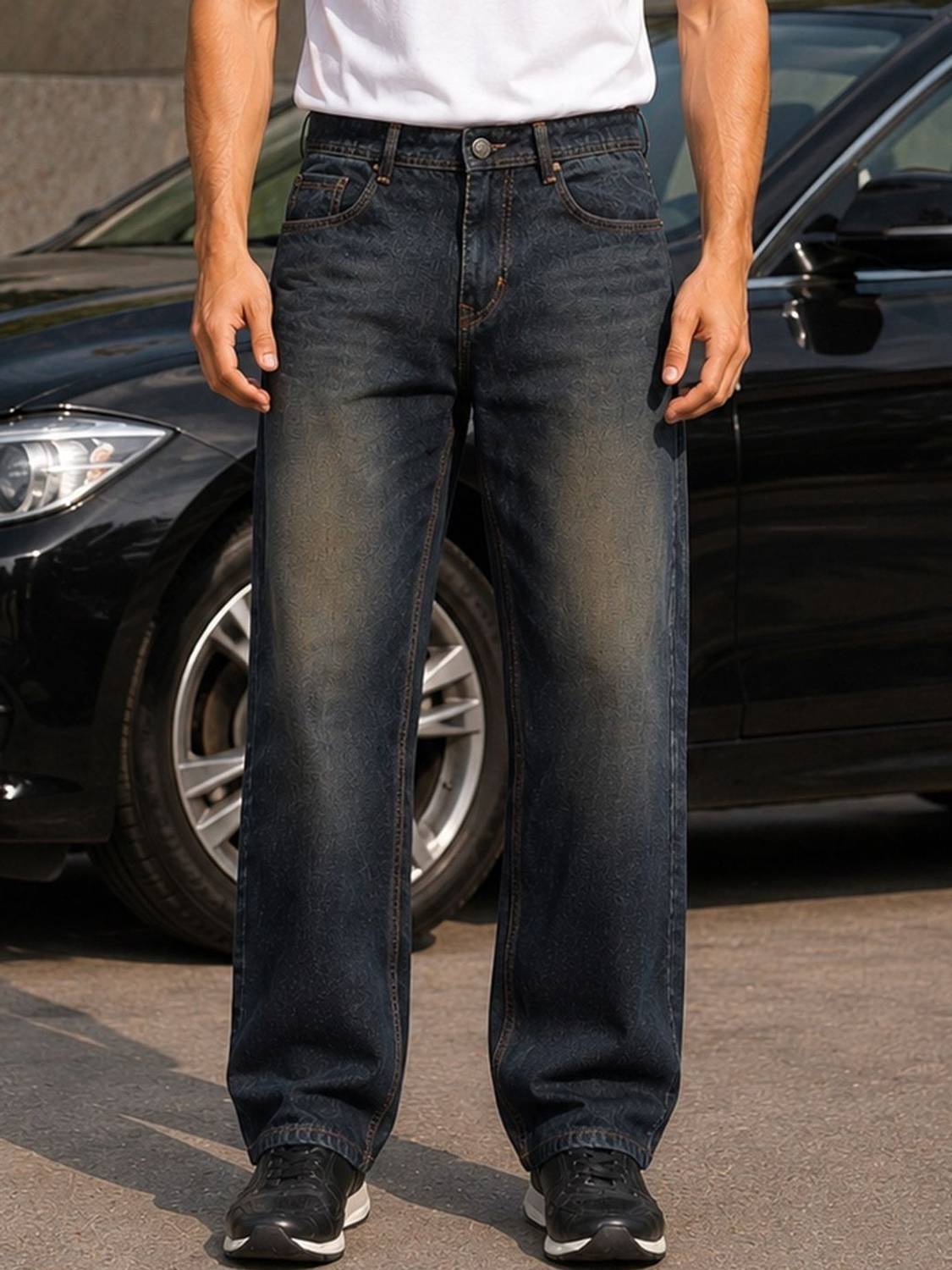 ANGERHOOD Loose Fit Men Dark Blue Jeans - Image 1