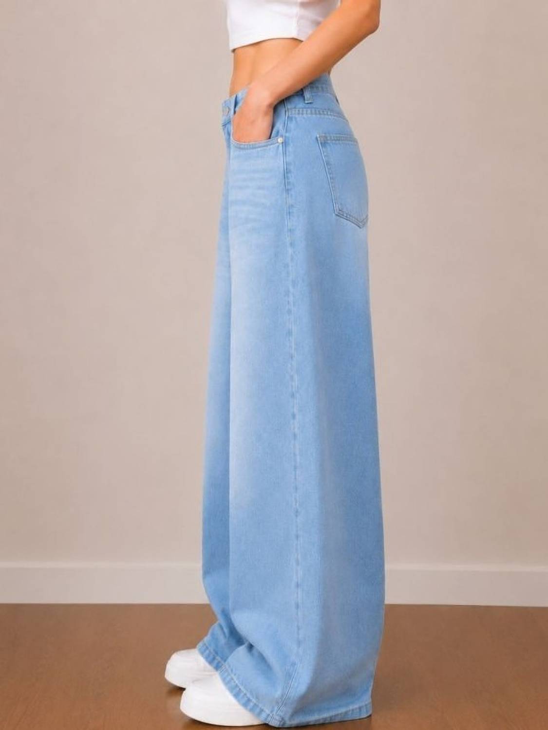 BEAUTEEY Wide Leg Women Light Blue Jeans - Image 3