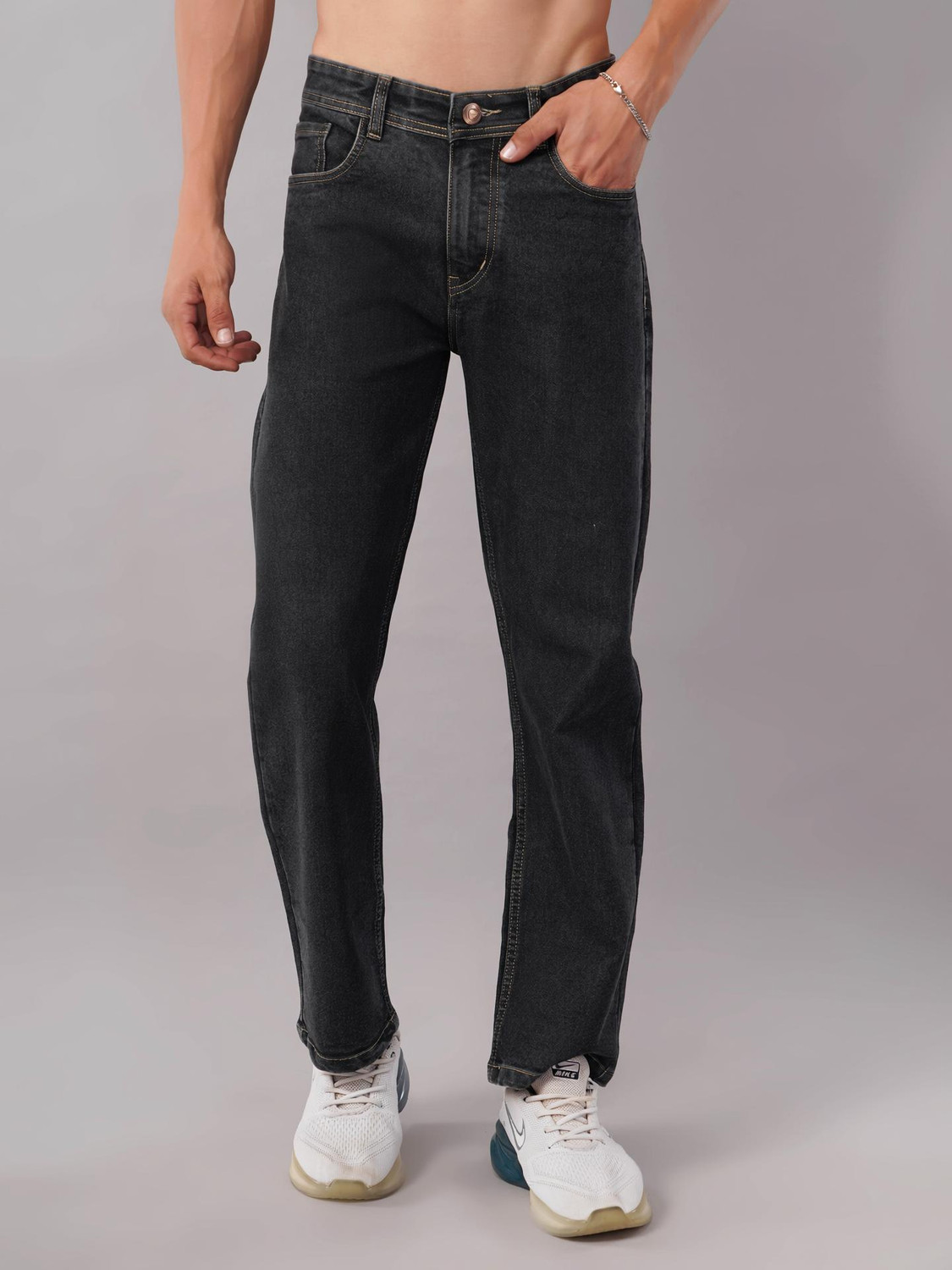 Image of NIVASU Straight Fit Men Dark Grey Jeans