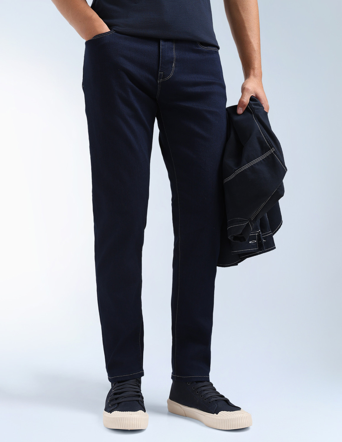 Image of FLYING MACHINE Tapered Fit Men Blue Jeans