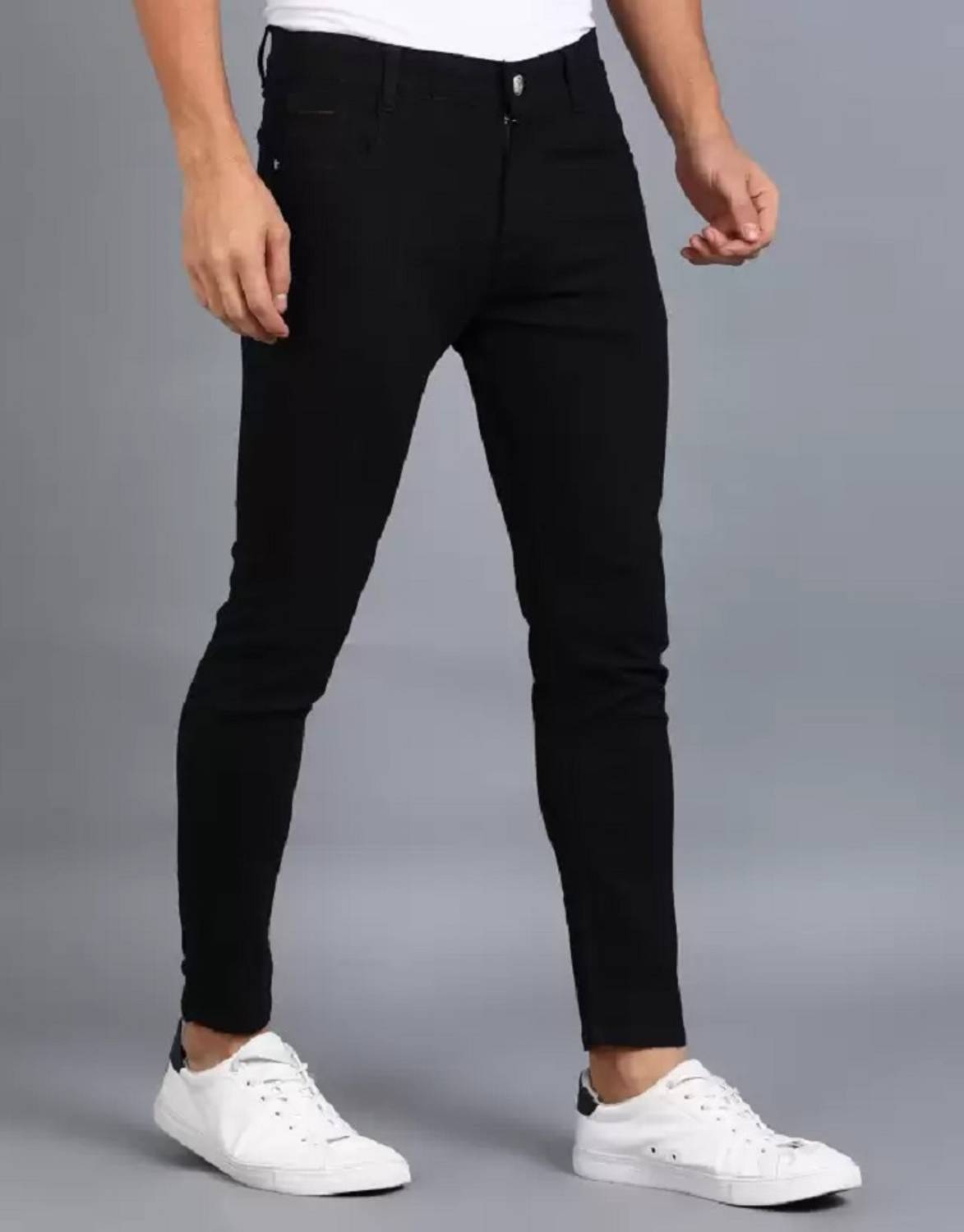 POKHINDA Skinny Men Black Jeans