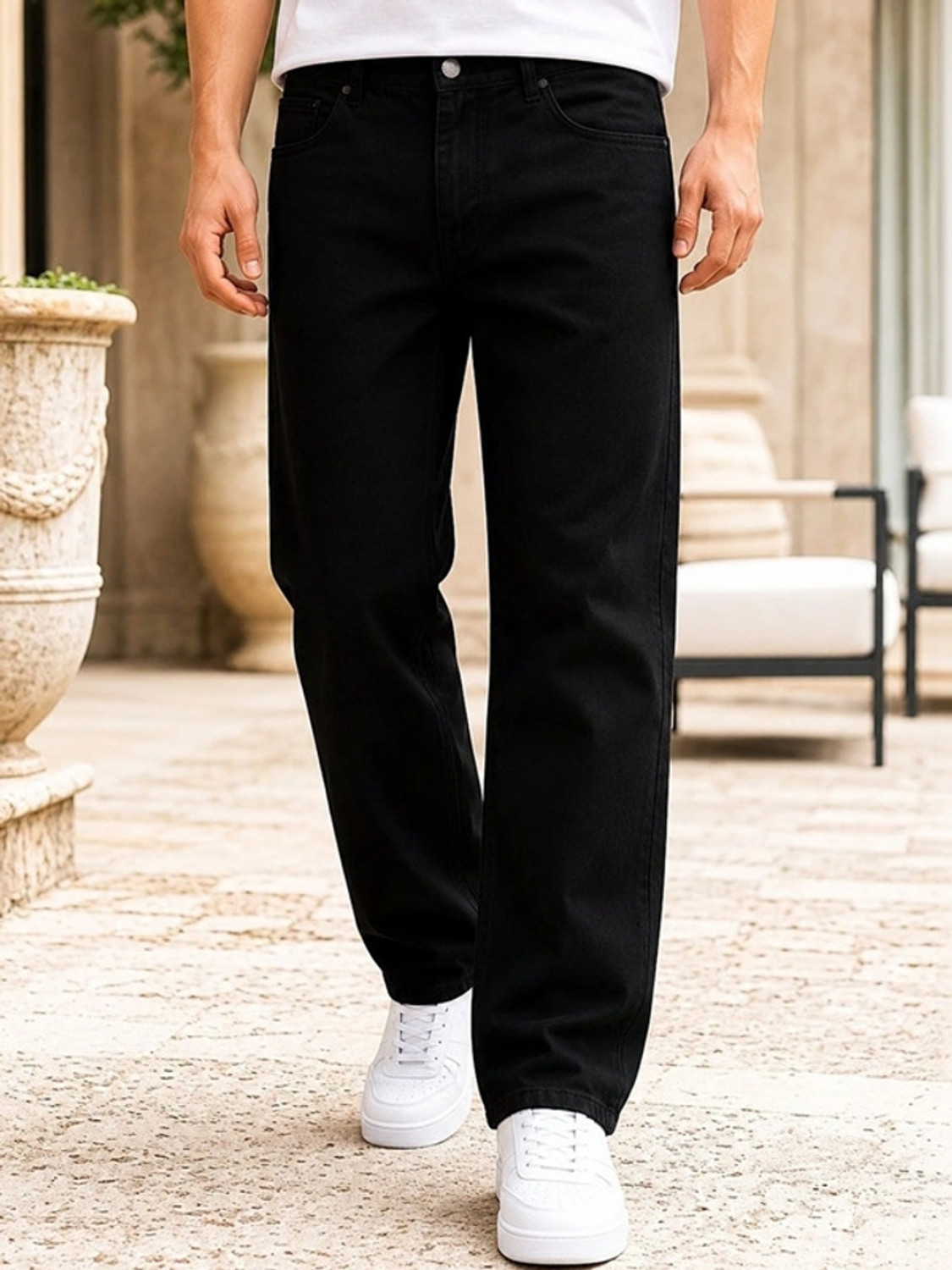 Image of Azurettire Men Straight Fit Mid Rise Black Jeans