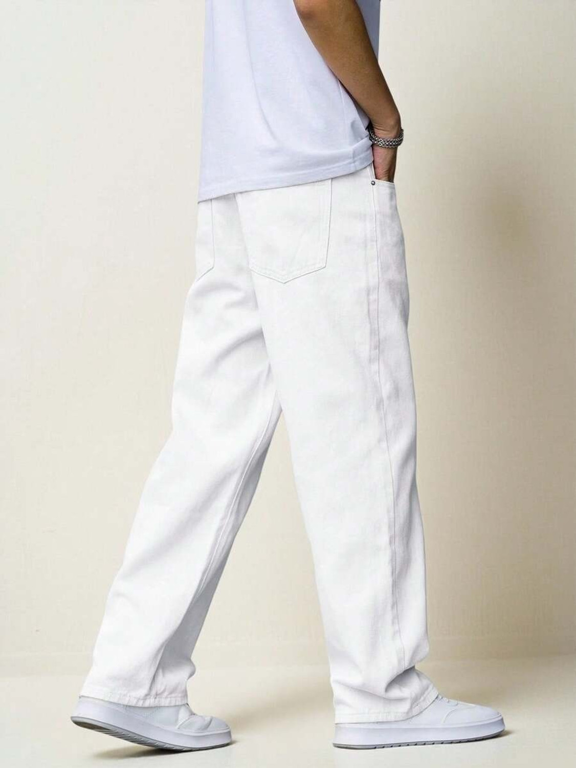Image of YAMEETFIT Straight Fit Men White Jeans
