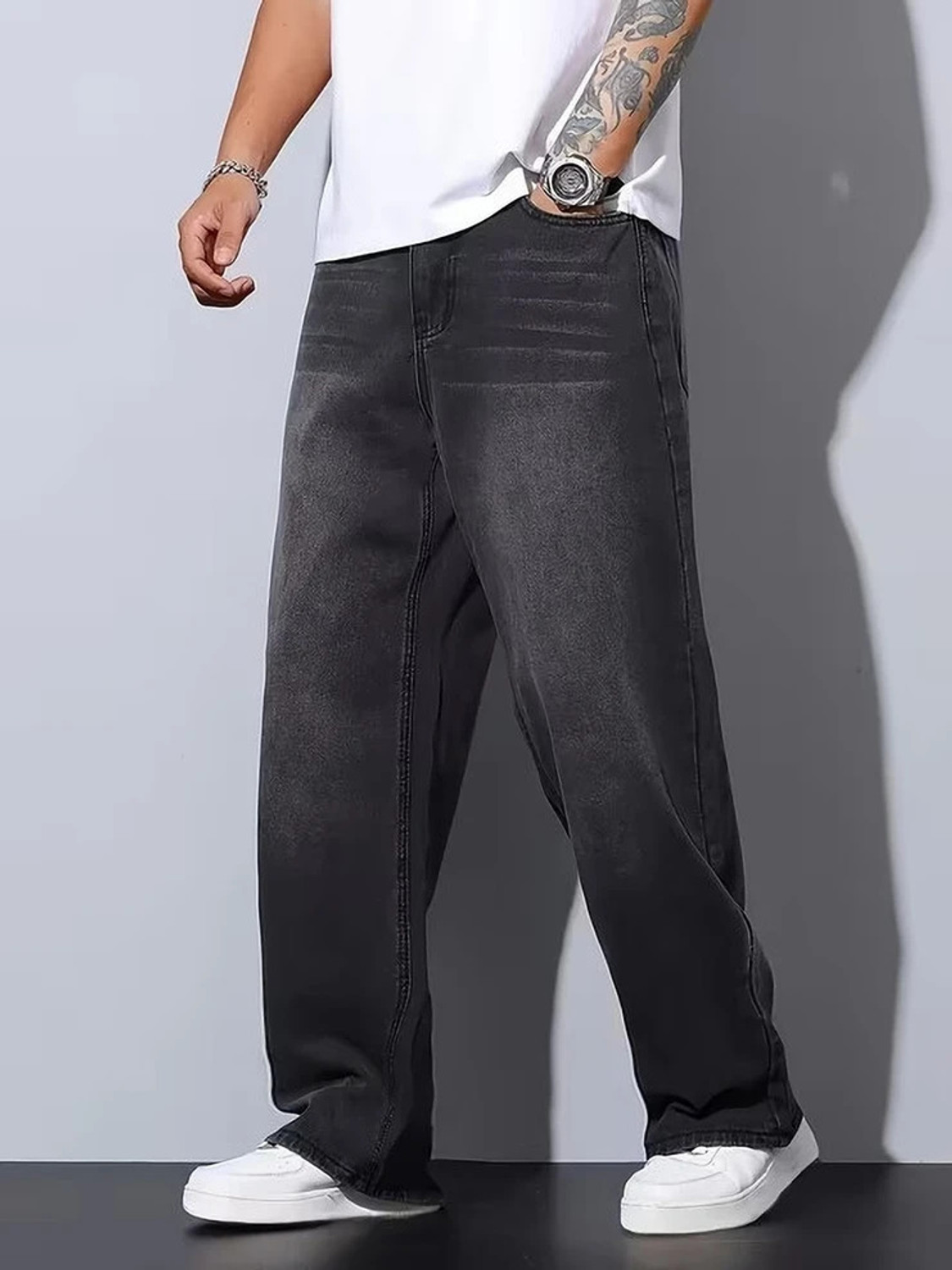 Image of angerlook Baggy Fit Men Black Jeans
