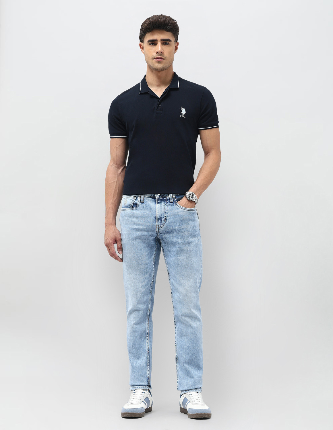 Image of U.S. Polo Assn. Denim Co. Tapered Fit Men Blue Jeans