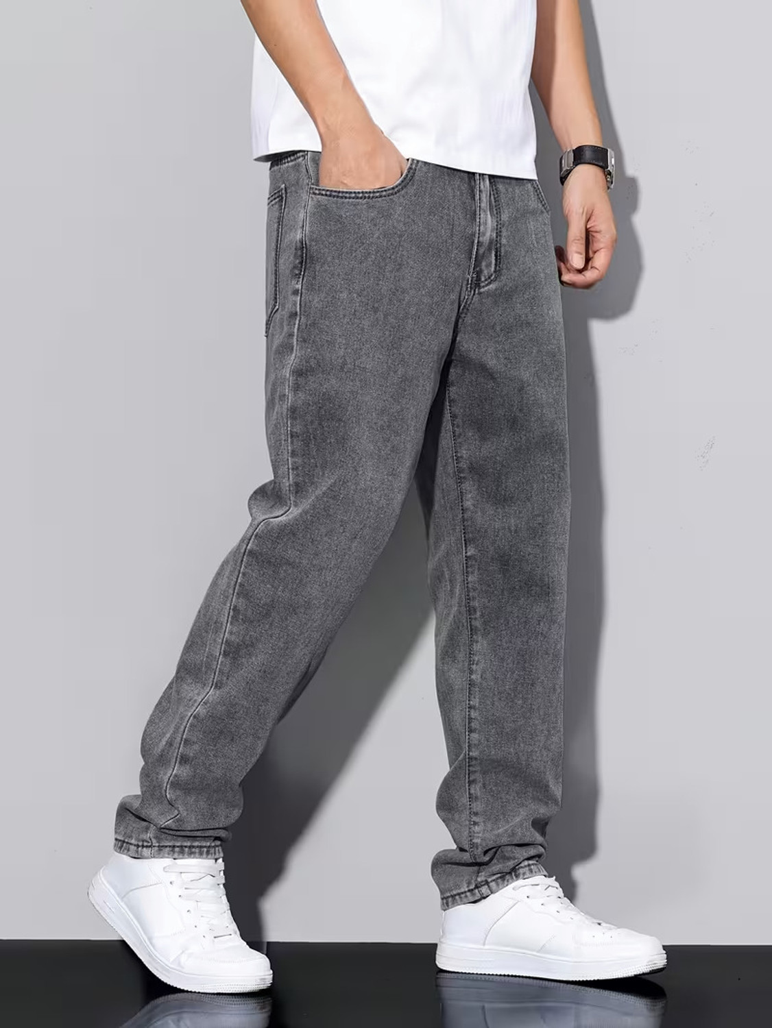 Image of Ambrane Men Regular Mid Rise Grey Jeans