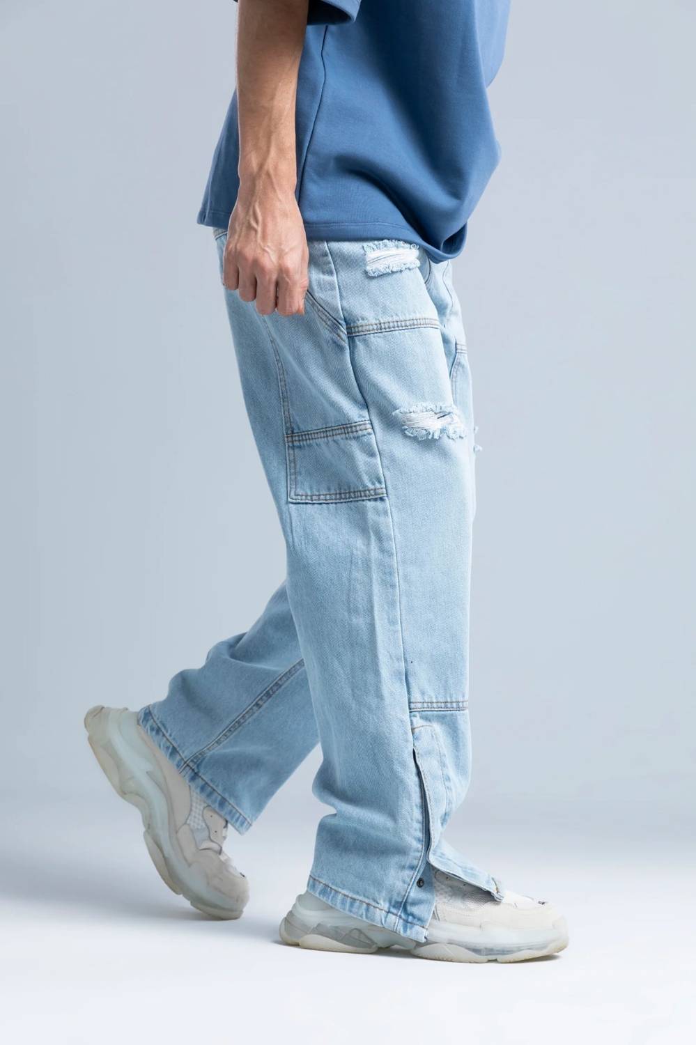 SKGAMEONE Loose Fit Men Light Blue Jeans - Image 3