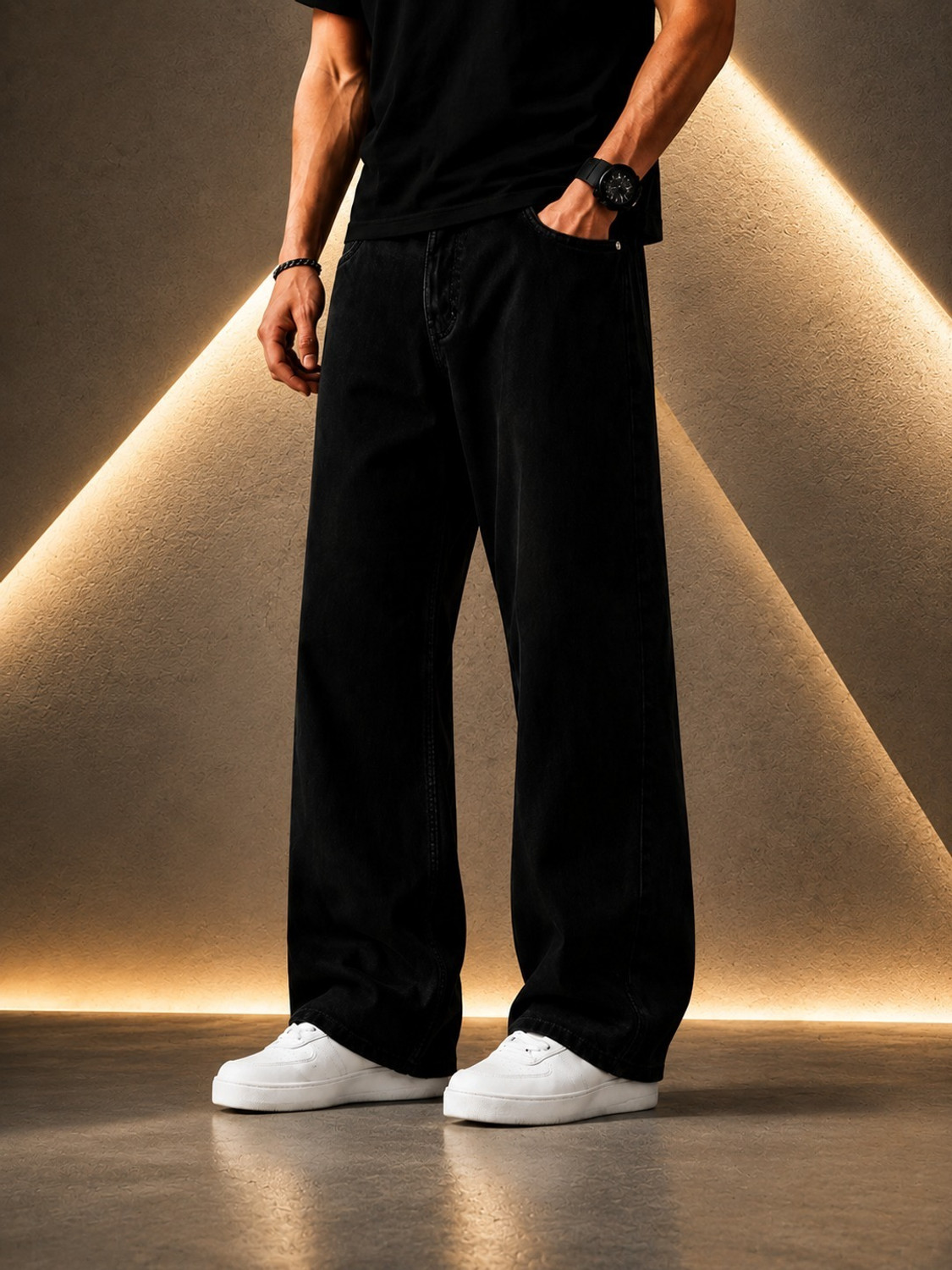 Image of BLACK REY Men Straight Fit Mid Rise Black Jeans