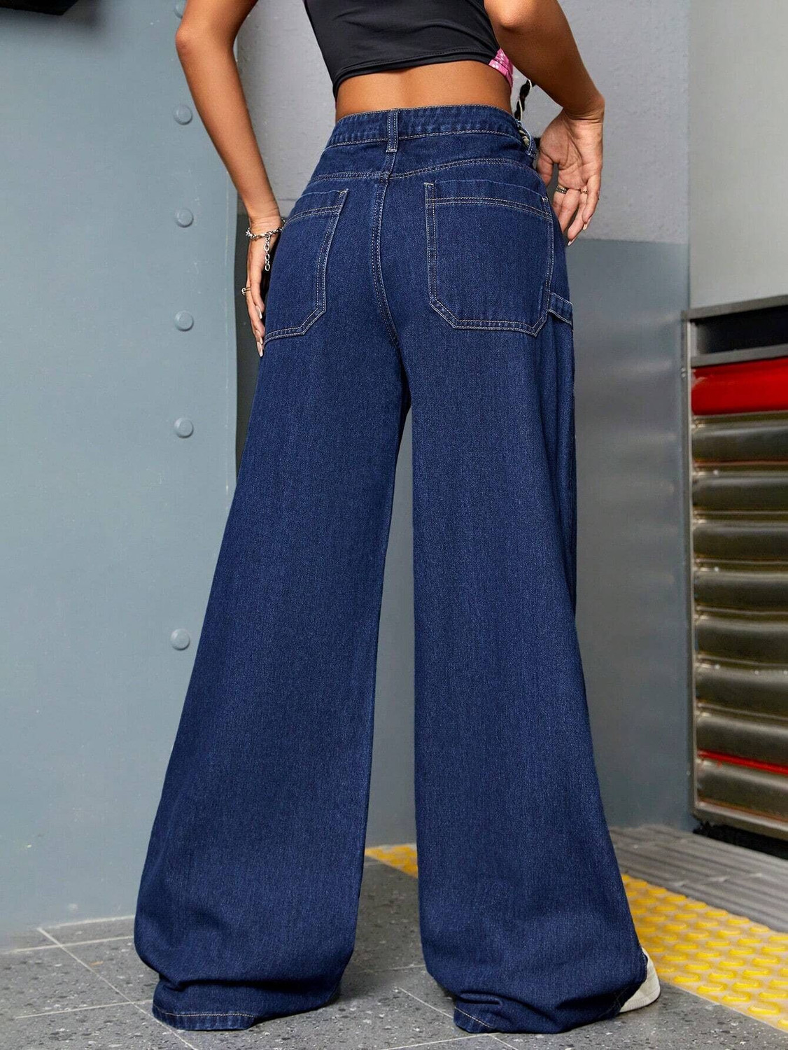 Image of KOTTY Wide Leg Women Dark Blue Jeans