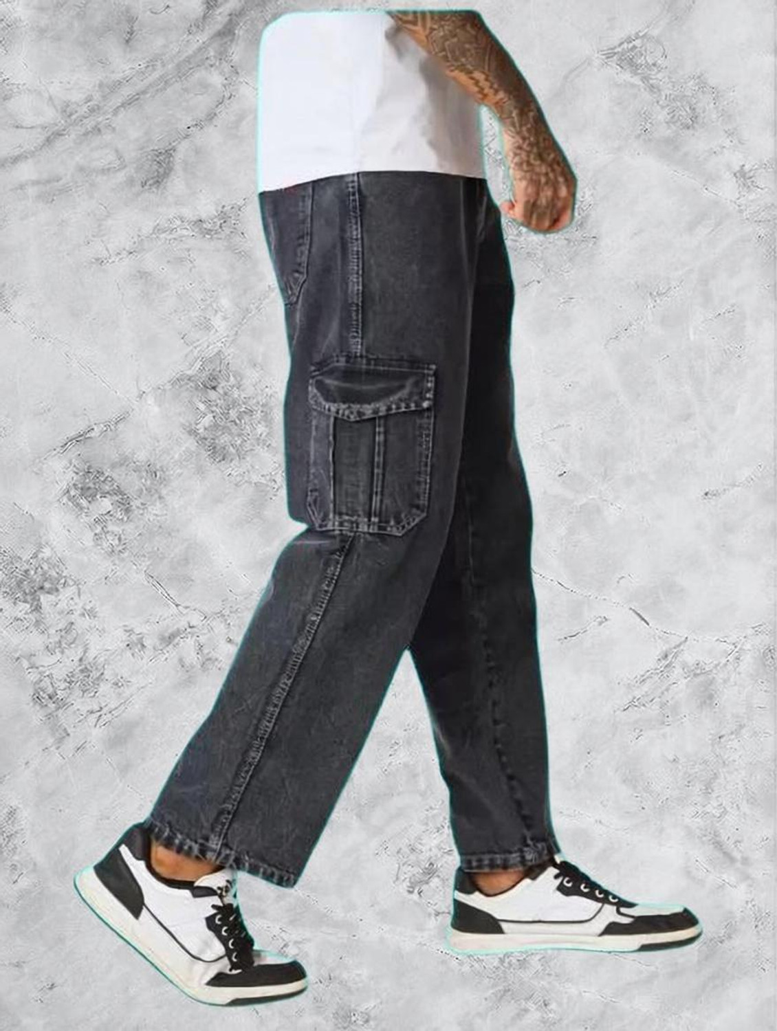 Image of Playfeel Straight Fit Men Dark Grey Jeans