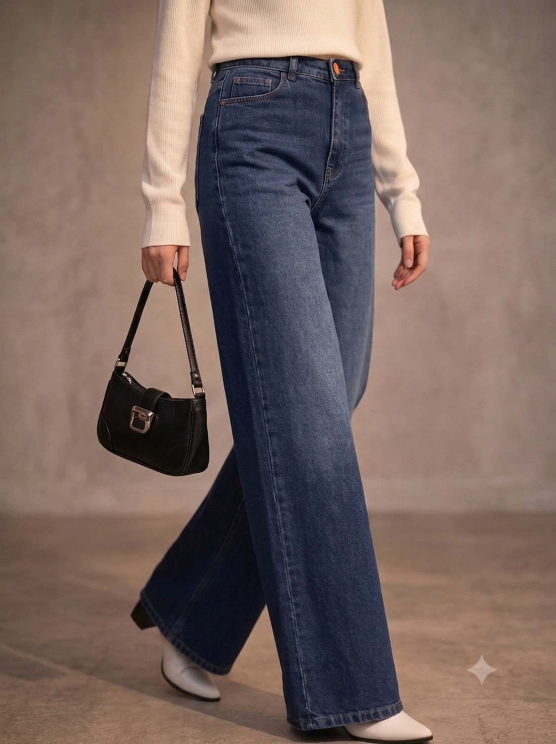 Image of MERCEL Women Loose Fit High Rise Dark Blue Jeans