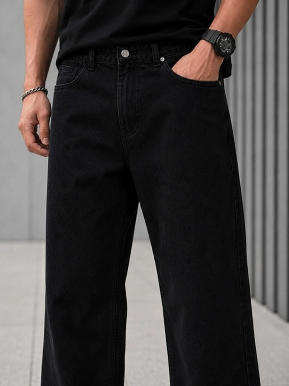 Image of AzureAttire Straight Fit Men Black Jeans