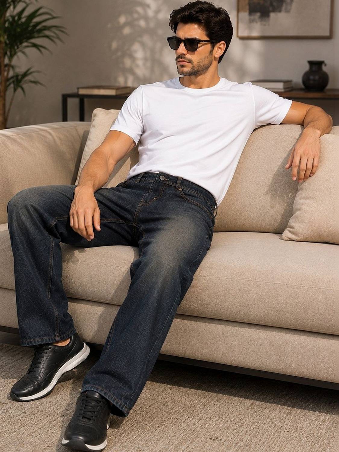 ANGERHOOD Loose Fit Men Dark Blue Jeans - Image 4