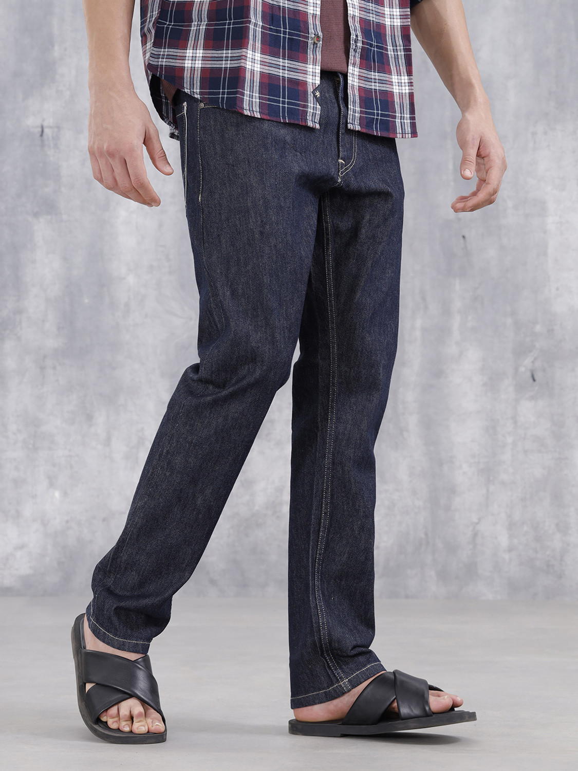 Image of WROGN Men Straight Fit Mid Rise Blue Jeans