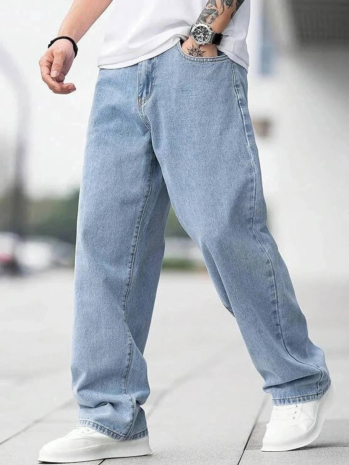 MEIXN Loose Fit Men Light Blue Jeans - Image 2