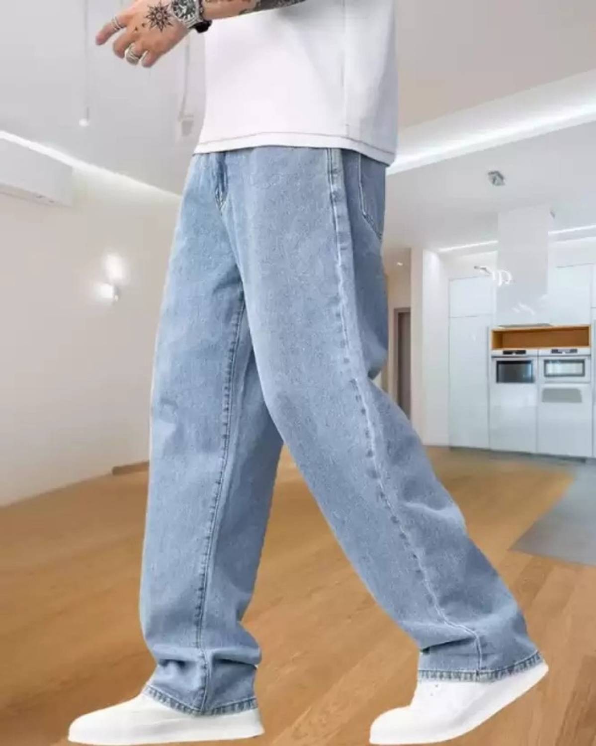 Playfeel Loose Fit Men Light Blue Jeans - Image 4