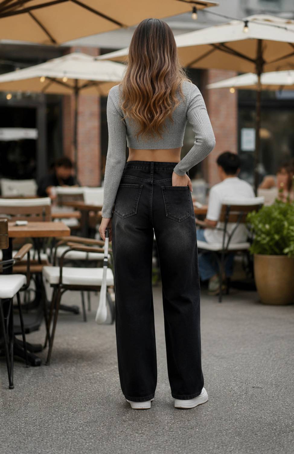 SHRIVAN Wide Leg Black Jeans for Women - Image 2