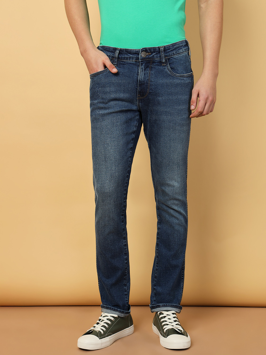 Image of Wrangler Slim Men Dark Blue Jeans