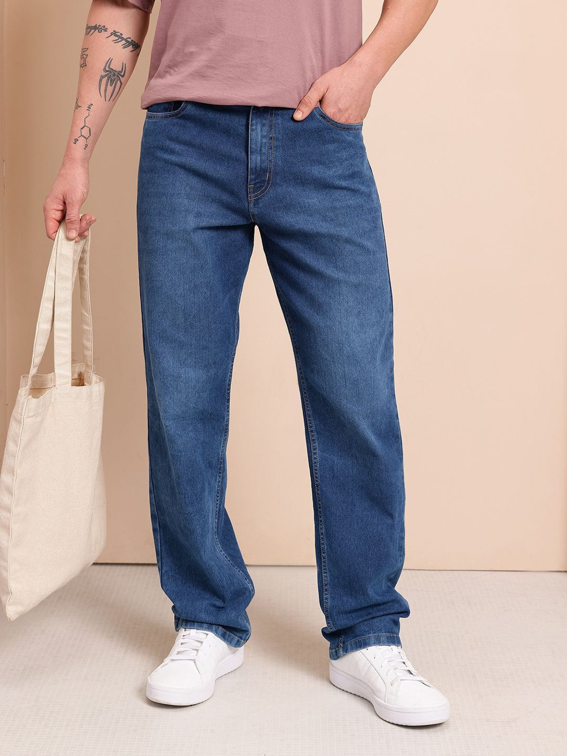 Image of Mast & Harbour Straight Fit Men Blue Jeans