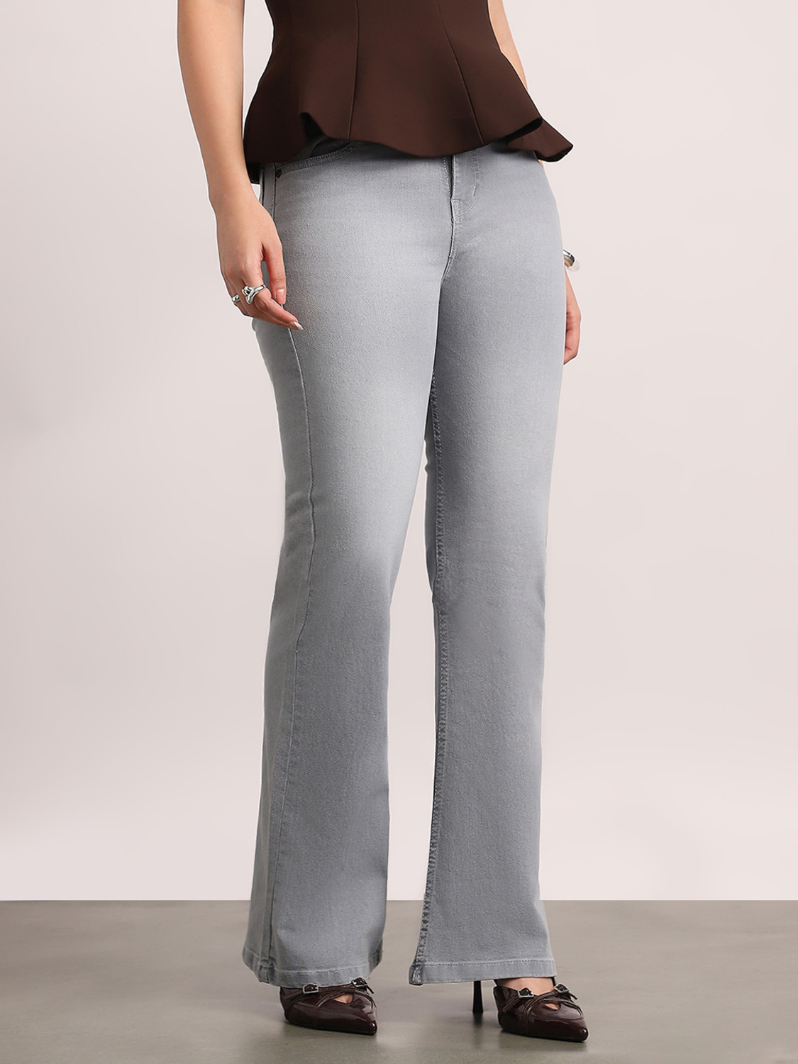 Image of Urbano Fashion Boot-Leg Women Grey Jeans