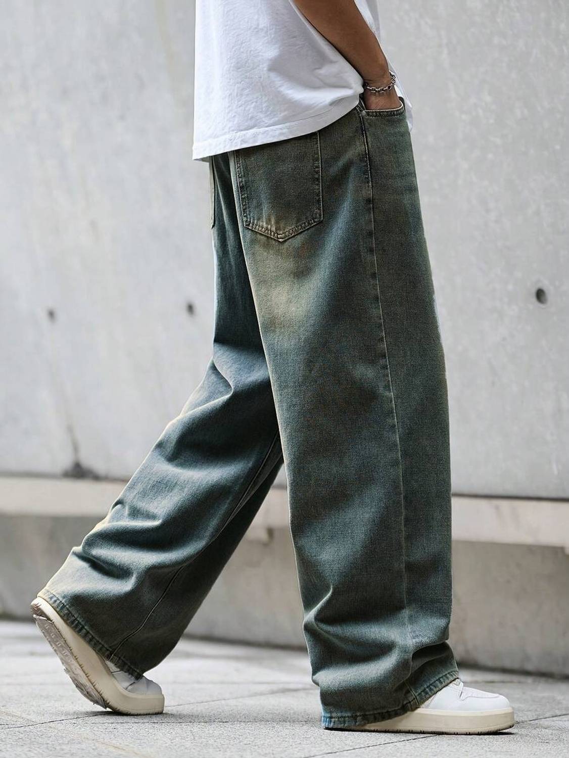 YAMEETFIT Baggy Fit Men Light Green Jeans - Image 3