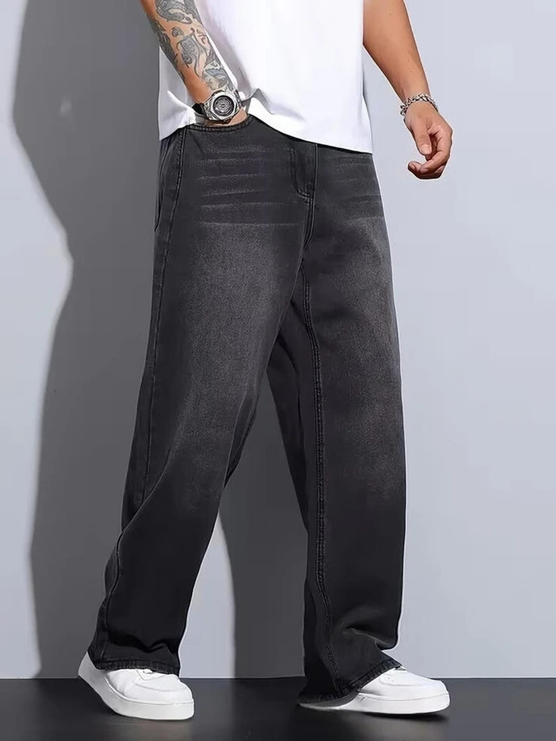 Image of angerlook Baggy Fit Men Black Jeans
