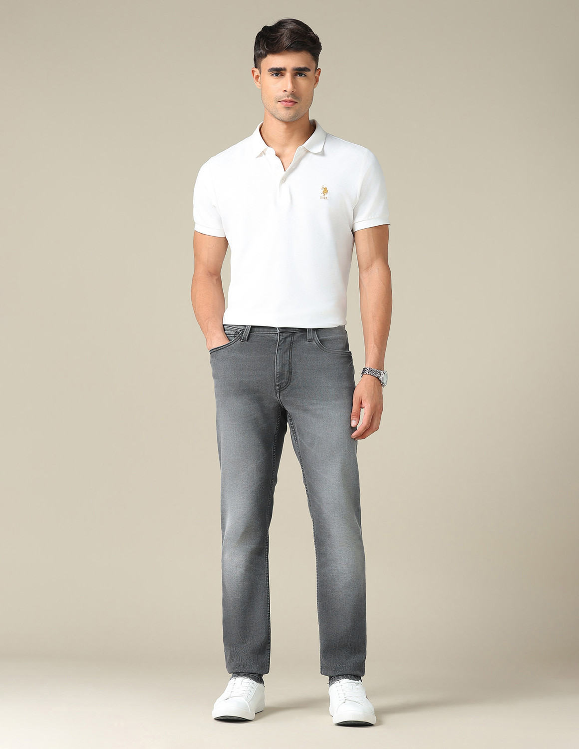 Image of U.S. Polo Assn. Denim Co. Tapered Fit Men Dark Grey Jeans