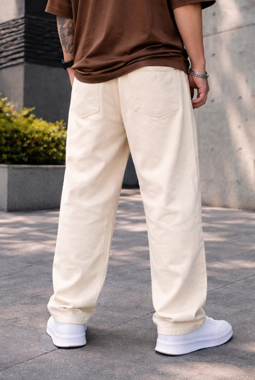 Image of WAYKING Loose Fit Men Beige Jeans
