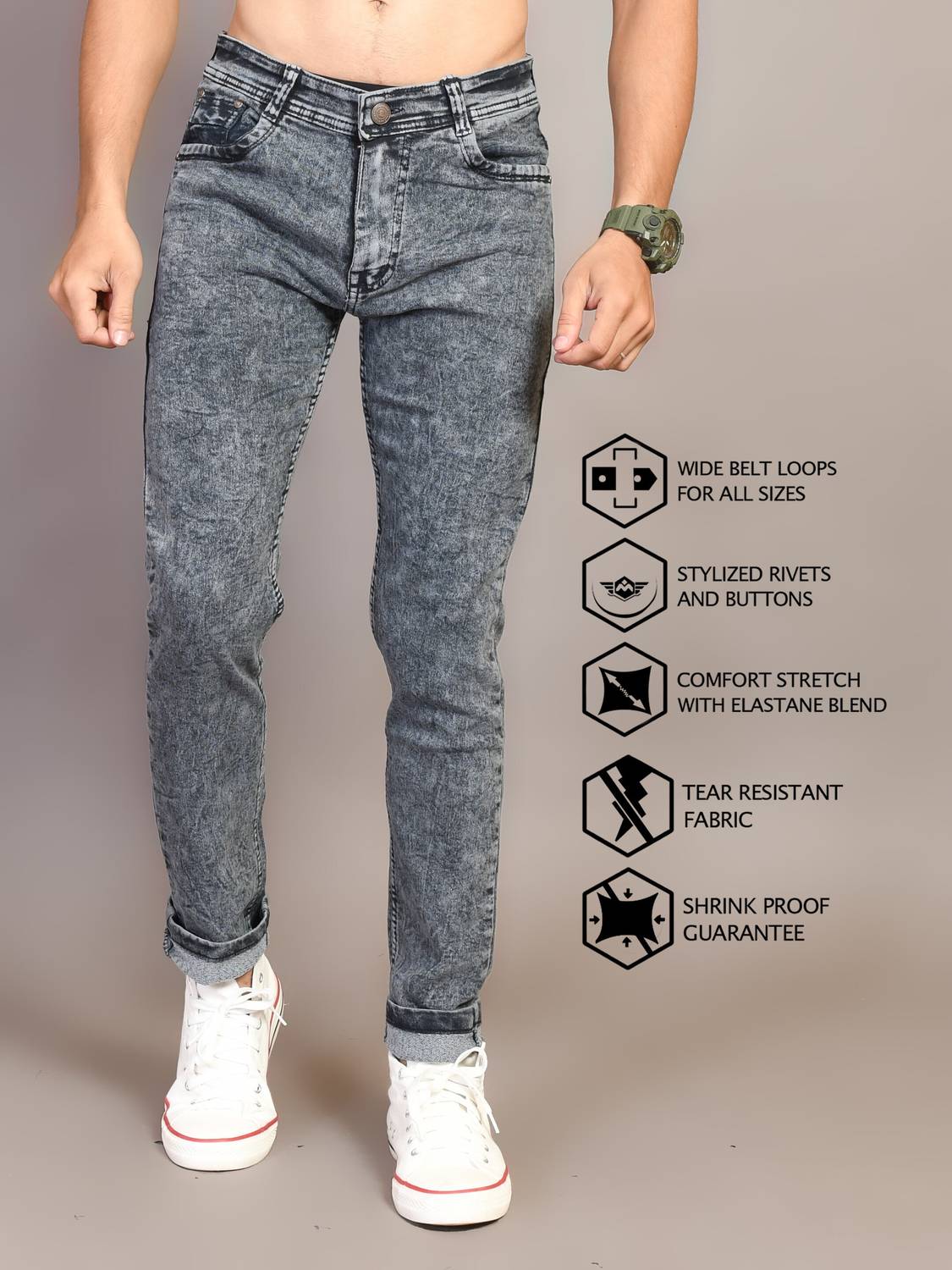 RASSO Men Regular Mid Rise Grey Jeans