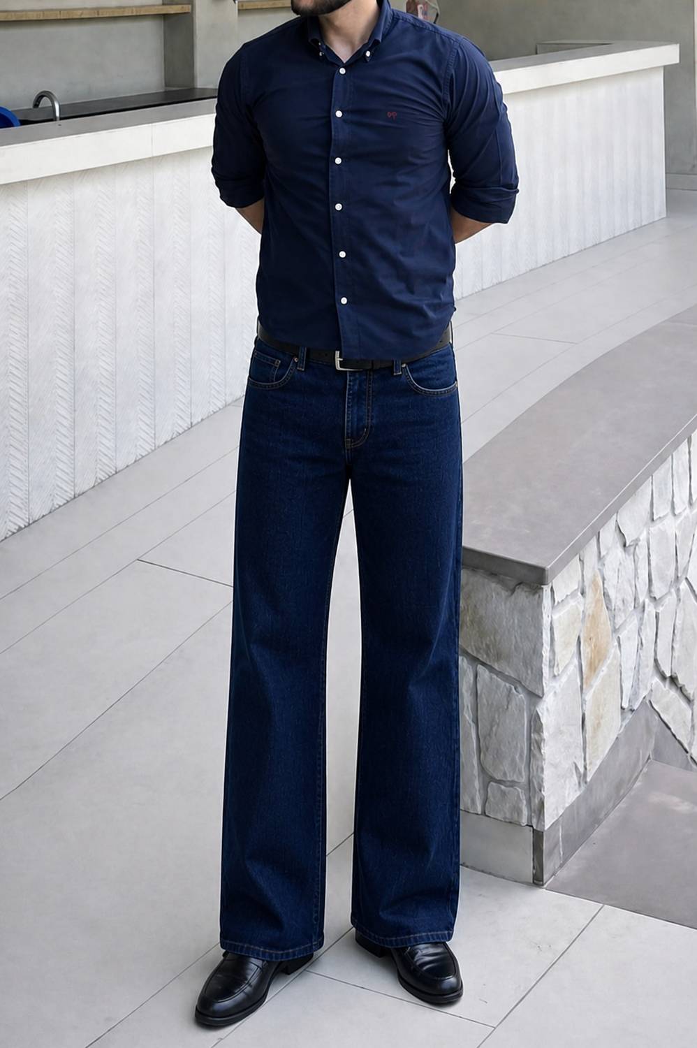 LEVORCE Loose Fit Men Dark Blue Jeans - Image 1