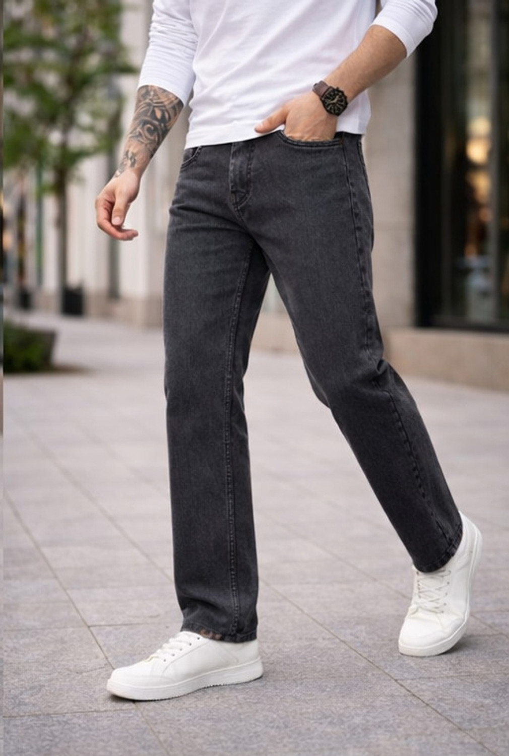 Image of INDIGOX Men Straight Fit Mid Rise Dark Grey Jeans