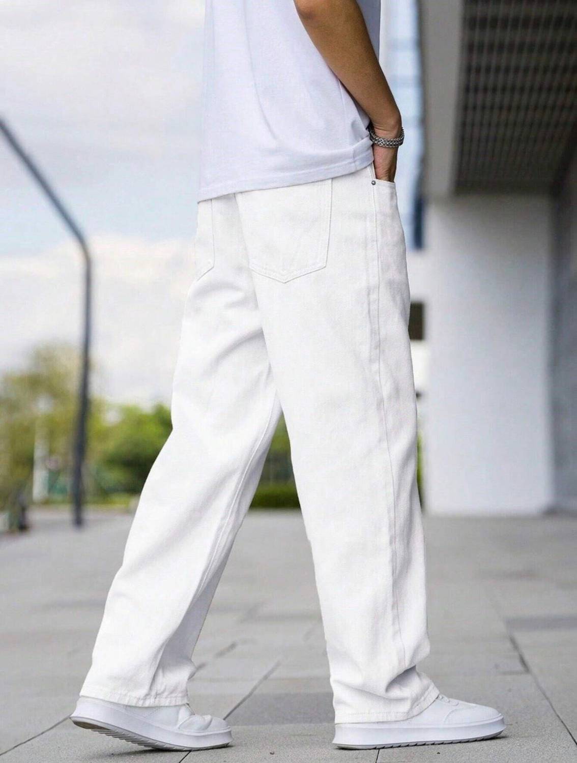 SELL4U Straight Fit Men White Jeans - Image 1
