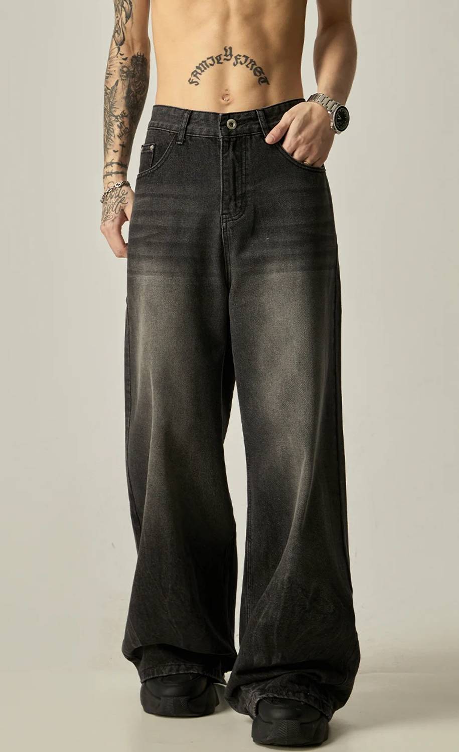 Sky Collection Wide Leg Men Black Jeans