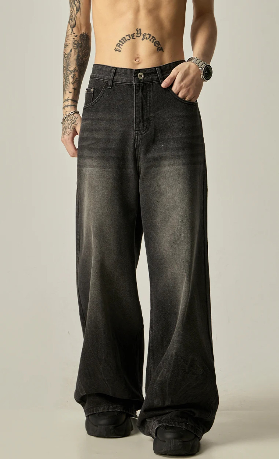 Image of URBELLA Loose Fit Men Black Jeans