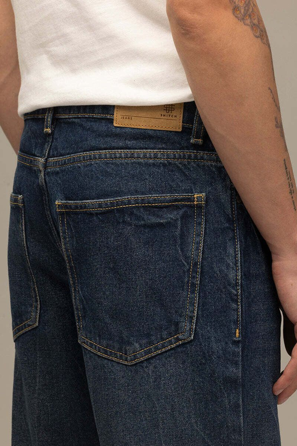 Image of Snitch Relaxed Fit Men Dark Blue Jeans