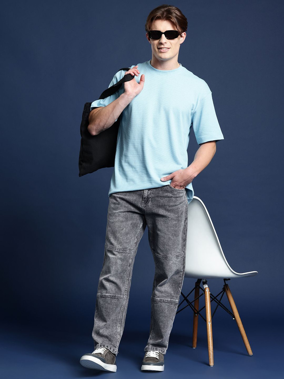 Image of Mast & Harbour Straight Fit Men Grey Jeans