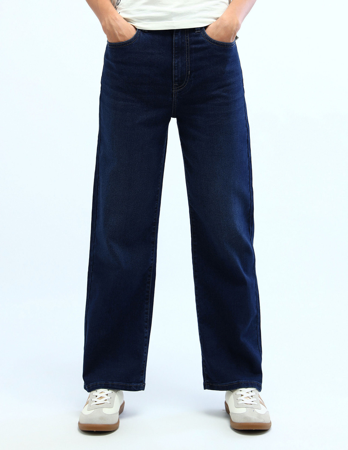 Image of FLYING MACHINE Straight Fit Women Blue Jeans