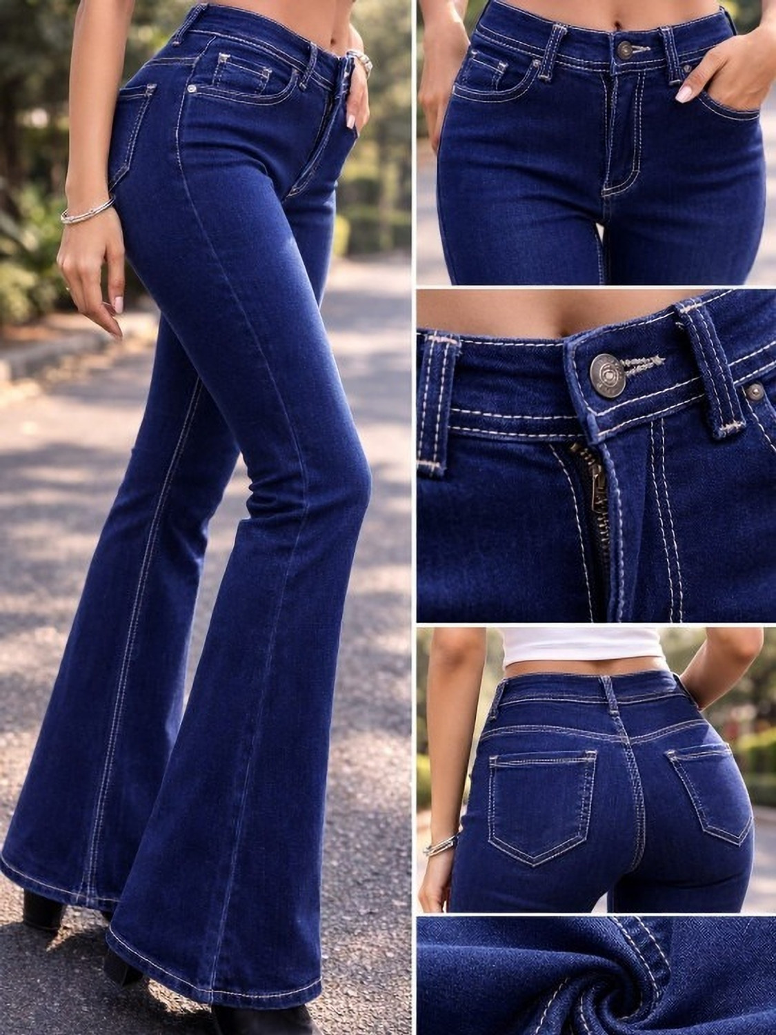 Image of KASHIAN Women Boot-Leg High Rise Dark Blue Jeans
