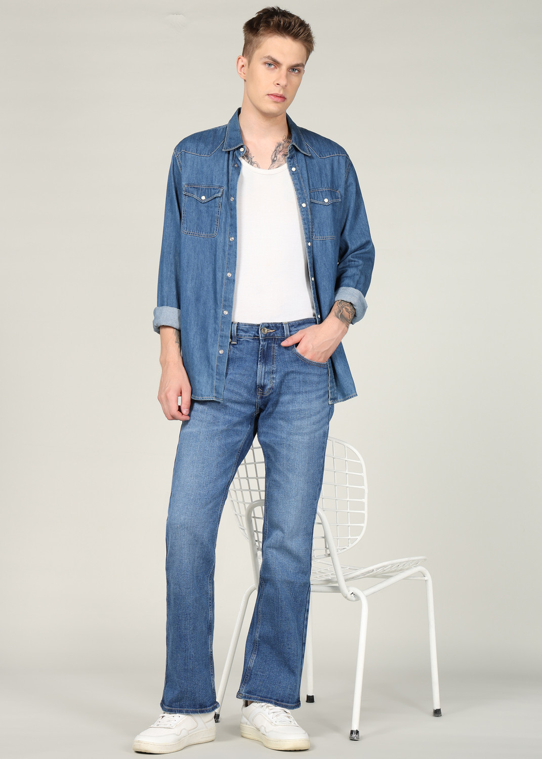 Image of Spykar Boot-Leg Men Blue Jeans