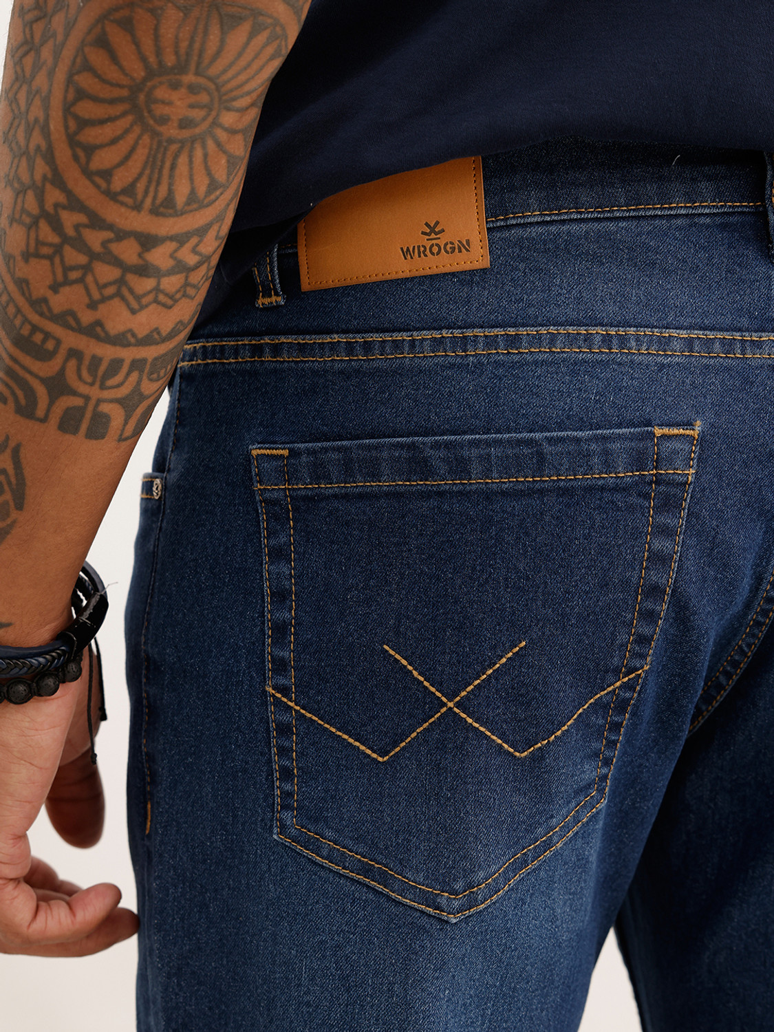 Image of WROGN Men Straight Fit Mid Rise Blue Jeans