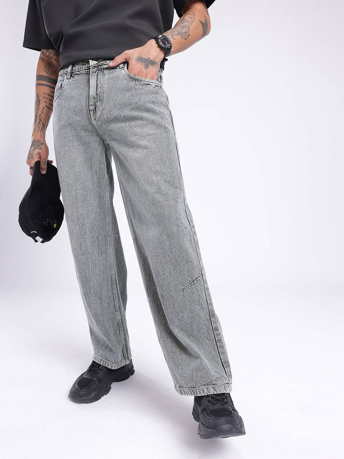 Glitchez Loose Fit Men Grey Jeans - Image 1