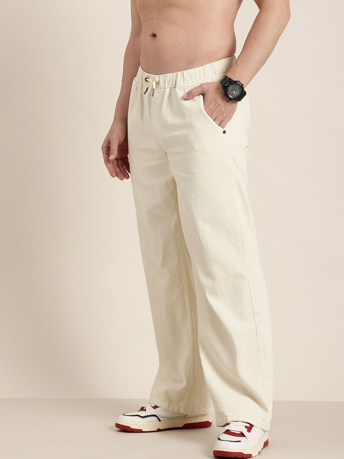 Image of HERE&NOW Loose Fit Men White Jeans